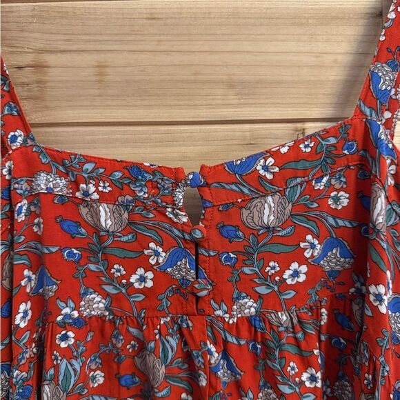 Natural Life Size XS/S Patti Side Slit Red Floral Bohemian Rayon Maxi Dress - Picture 5 of 9